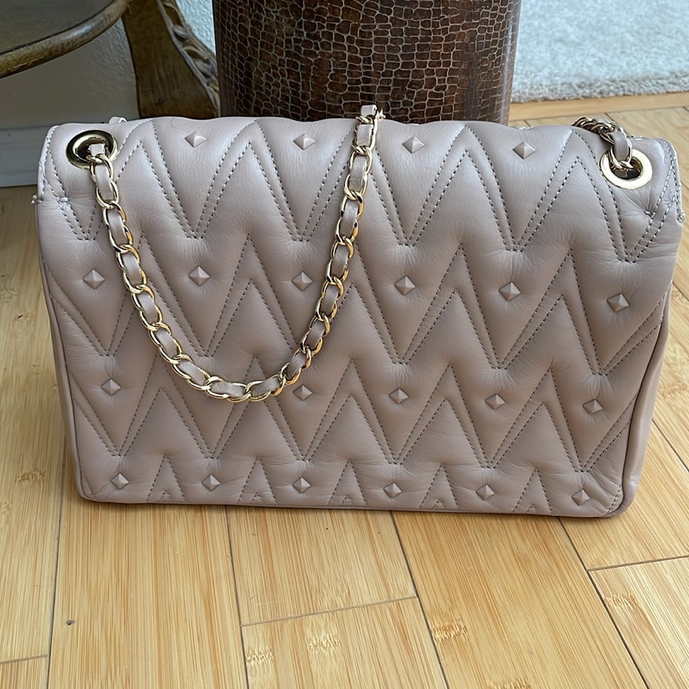 Women Large Valentino By Mario Studded Shoulder Chain/leather Shoulder Bag Nude - Picture 5 of 15
